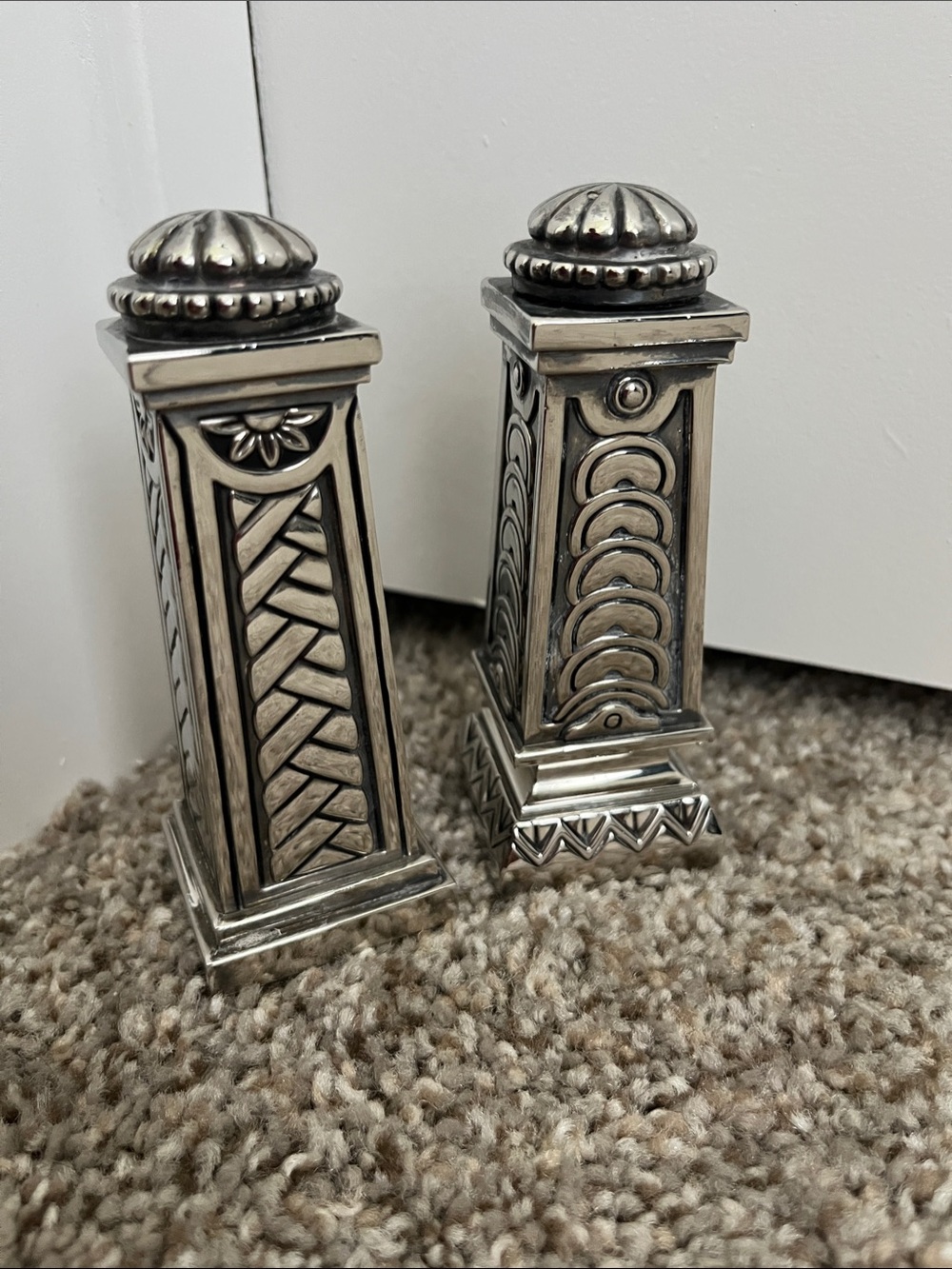 Bombay Co. Silver-Tone Pillar Salt and Pepper Shakers